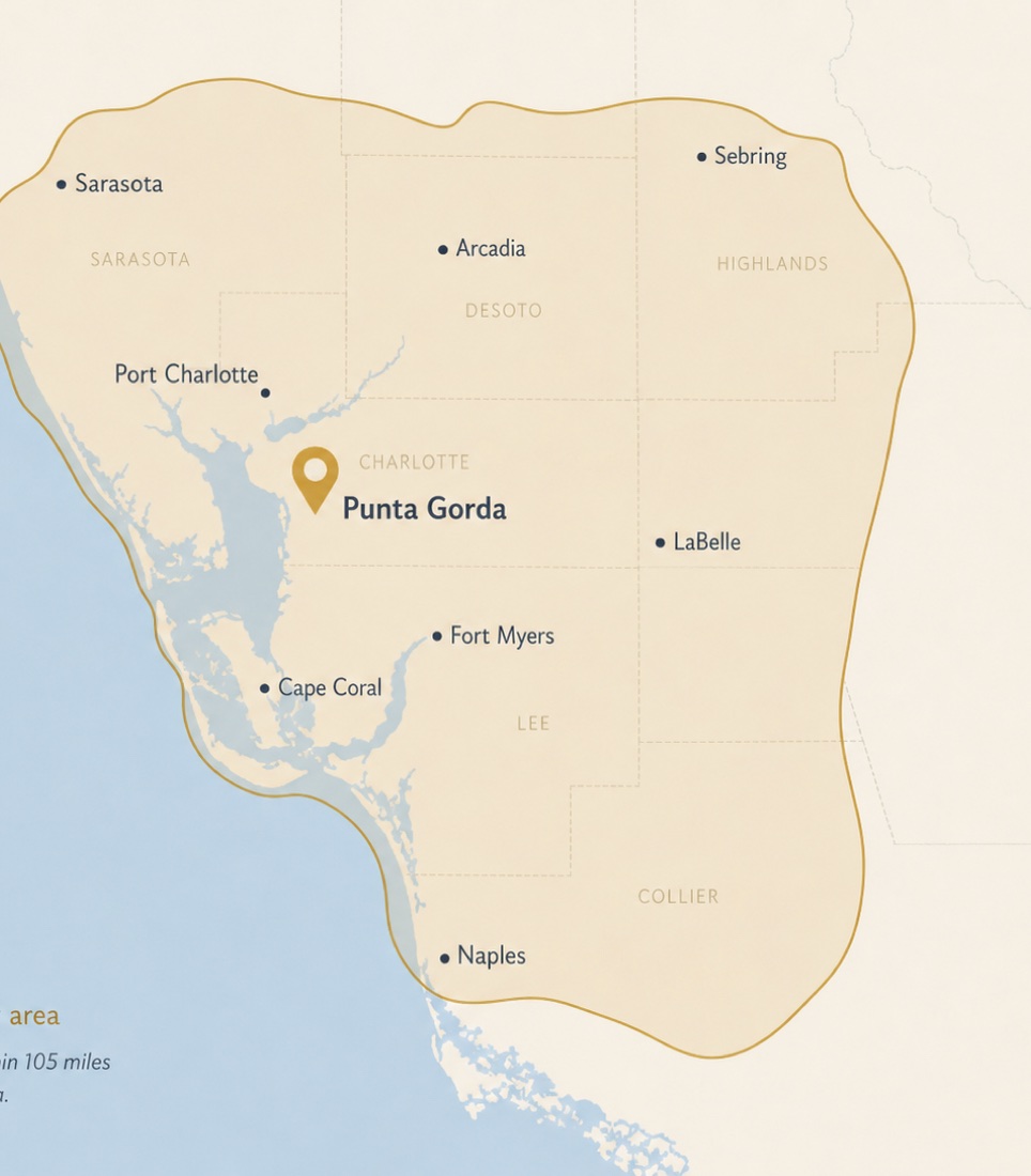 Regional delivery map centered on Punta Gorda, Florida
